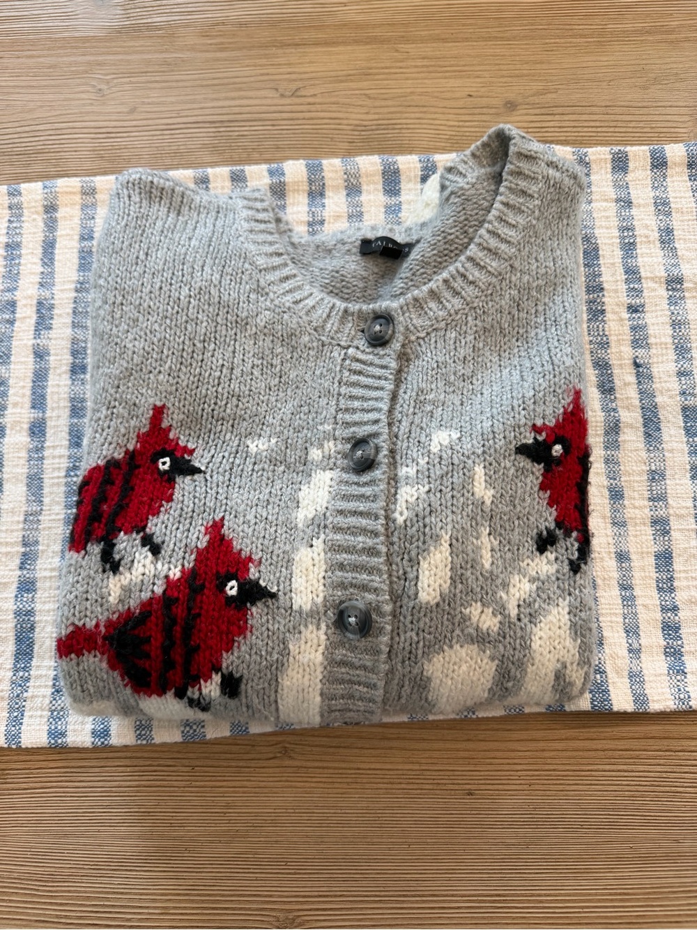 Talbots Snow Cardinals Button Down Sweater Size M